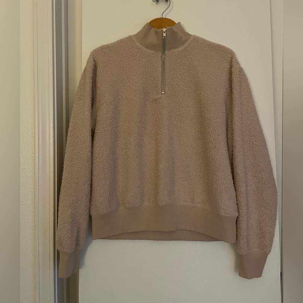 TOP SHOP- Sherpa Fleece Pullover Sweater Sweatshirt 1/4 zip ivory NWOT